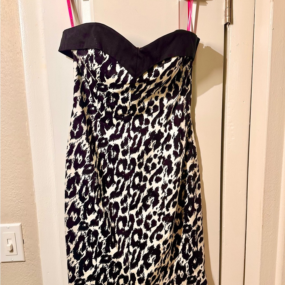 Betsey Johnson Black and White Leopard Print Strapless Dress